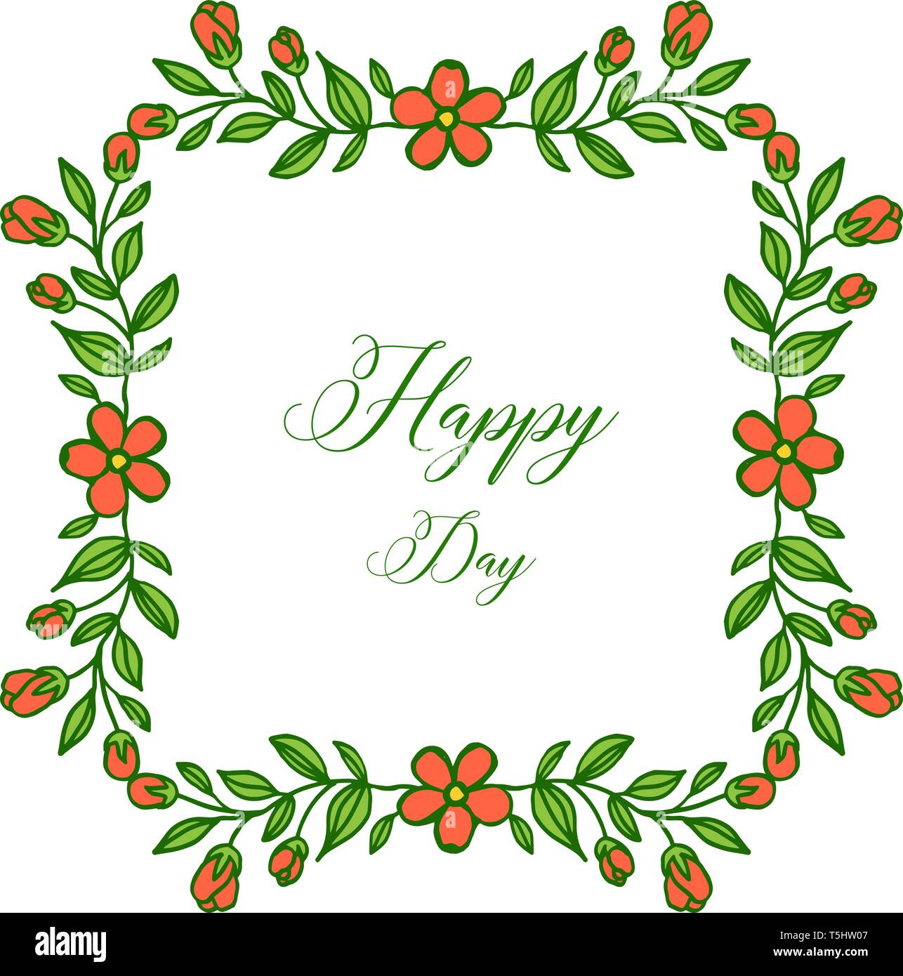 Vector illustration lettering happy day for frame flower orange and ...