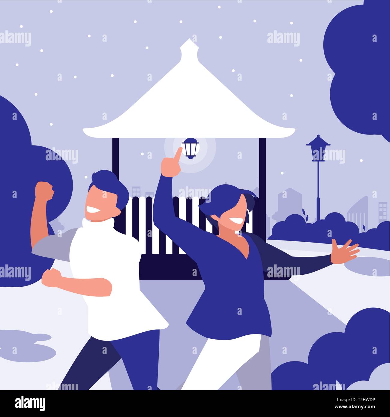 young dancers couple dancing in the park vector illustration design ...
