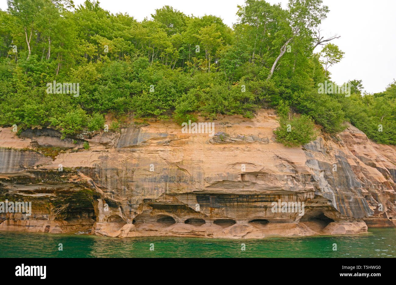 Pitcher Rocks Mi Trees and Eroded Sandstone on Lake Superior at Pictured Rocks National ...