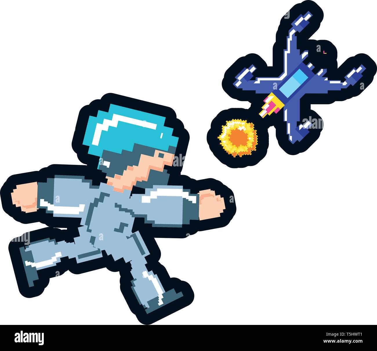 video game avatar pixelated with spaceship vector illustration design Stock Vector