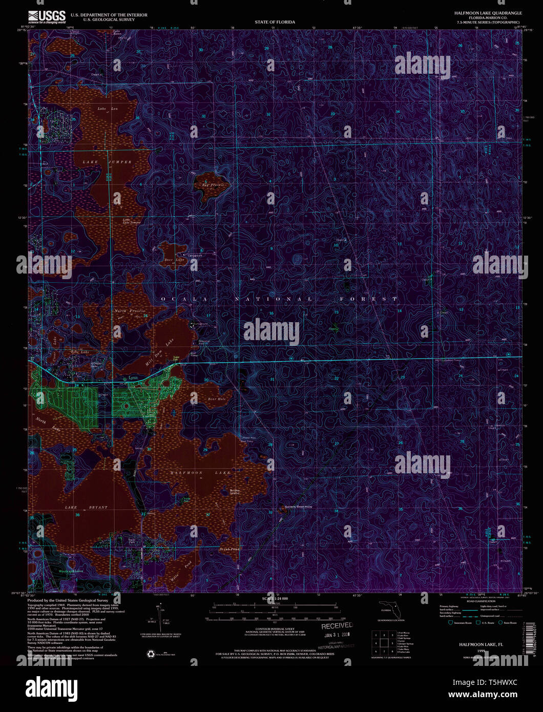 USGS TOPO Map Florida FL Halfmoon - Usgs Topo Map Florida Fl Halfmoon Lake 346547 1999 24000 Inverted Restoration T5HWXC 