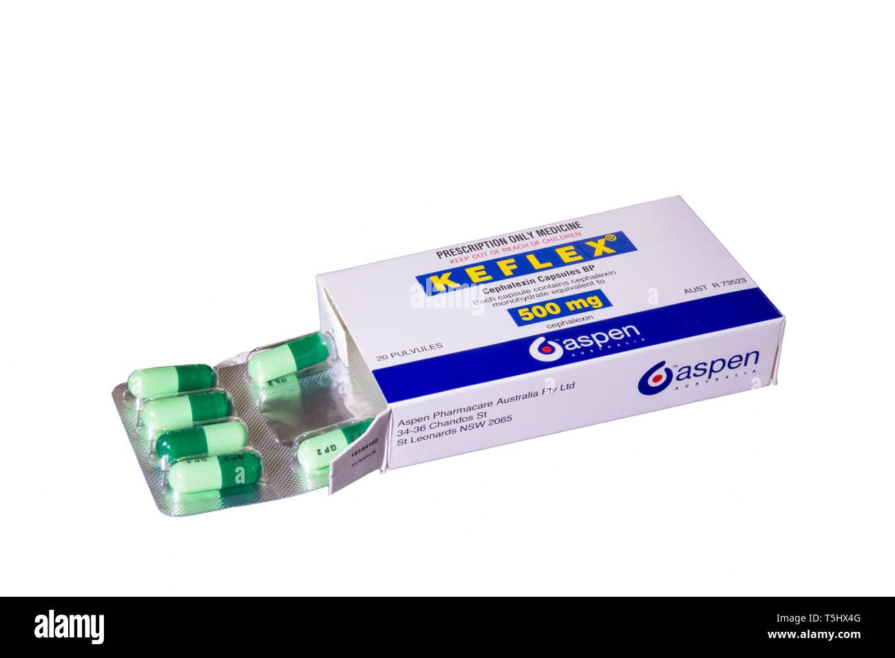 Packet of antibiotic  Cephalein Capsules Stock Photo