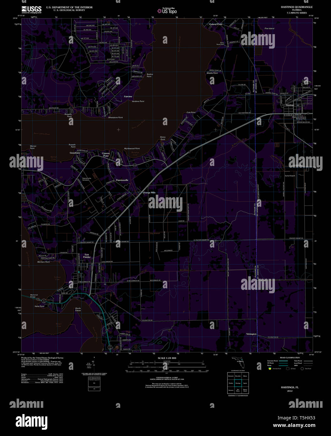 USGS TOPO Map Florida FL Hastings 20120710 TM Inverted Restoration