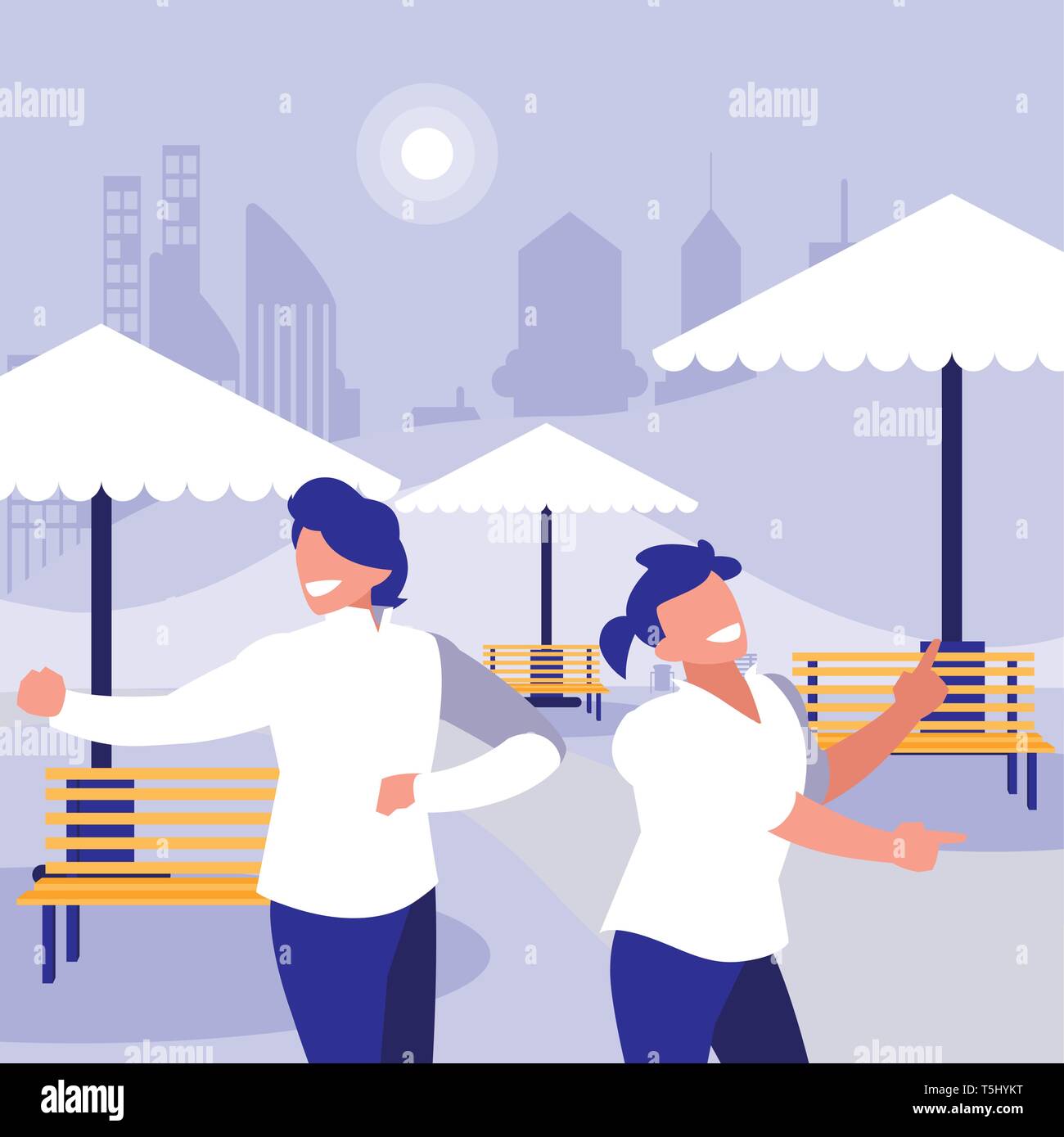 young dancers couple dancing in the park vector illustration design ...