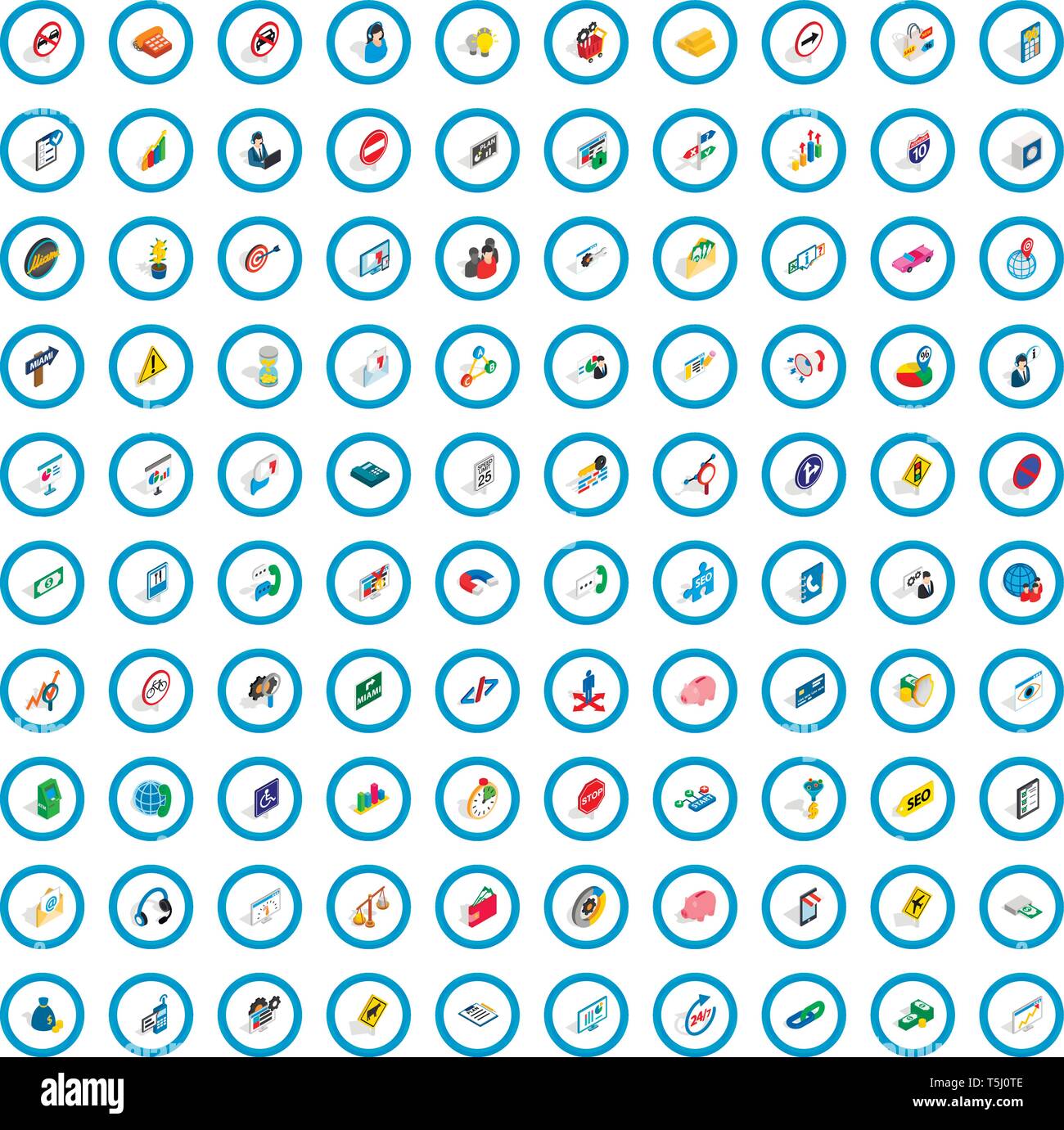 100 usable icons set, isometric 3d style Stock Vector