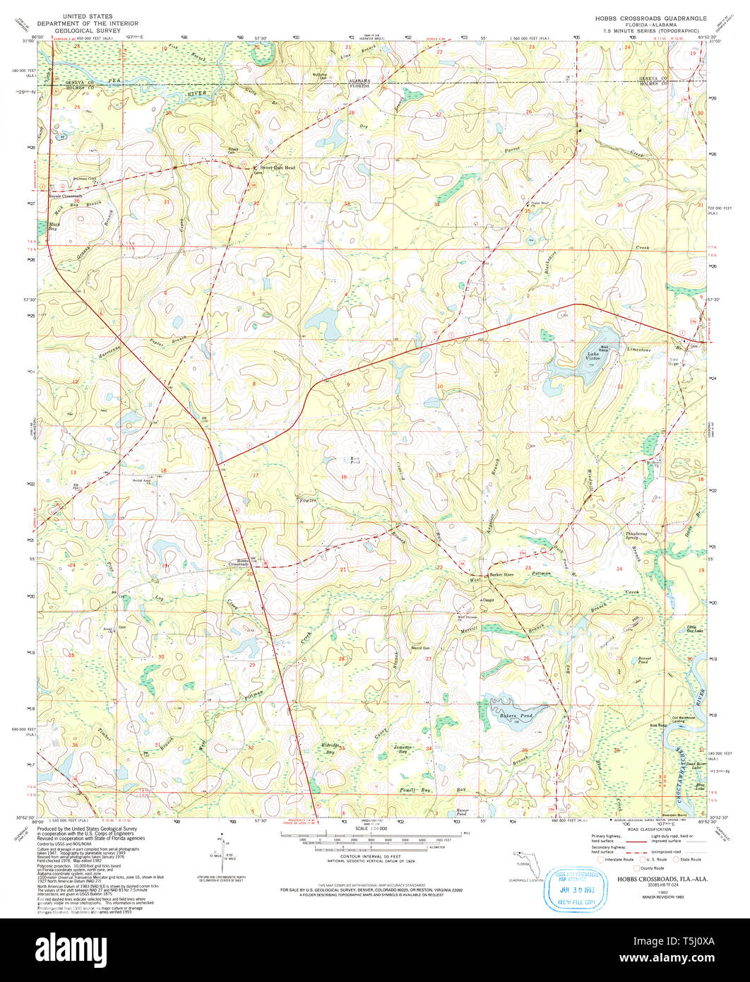 USGS TOPO Map Florida FL Hobbs Crossroads 346637 1982 24000 Restoration Stock Photo