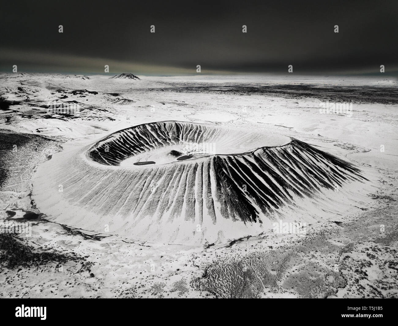Famous Hverfjall volcano in winter. Stock Photo