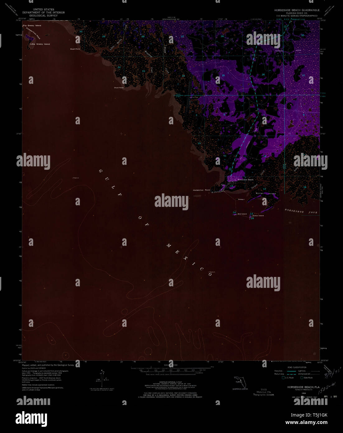 Horseshoe beach florida map hi res - Usgs Topo Map Florida Fl Horseshoe Beach 346702 1954 24000 Inverted Restoration T5J1GK 