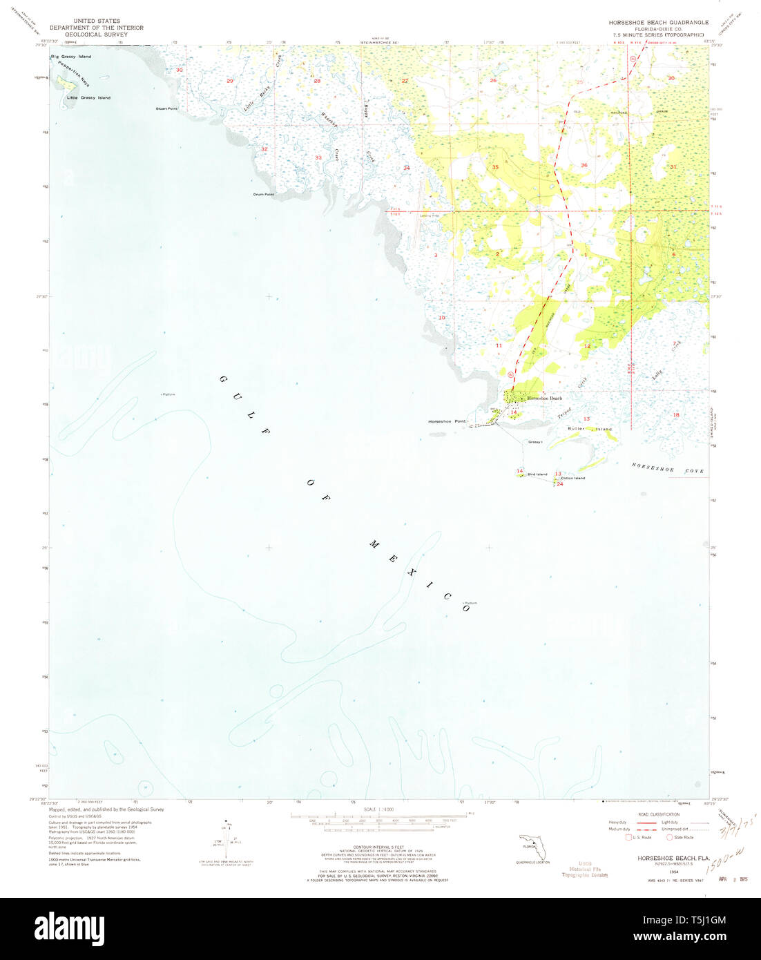 Map of horseshoe beach hi res stock - Usgs Topo Map Florida Fl Horseshoe Beach 346702 1954 24000 Restoration T5J1GM 
