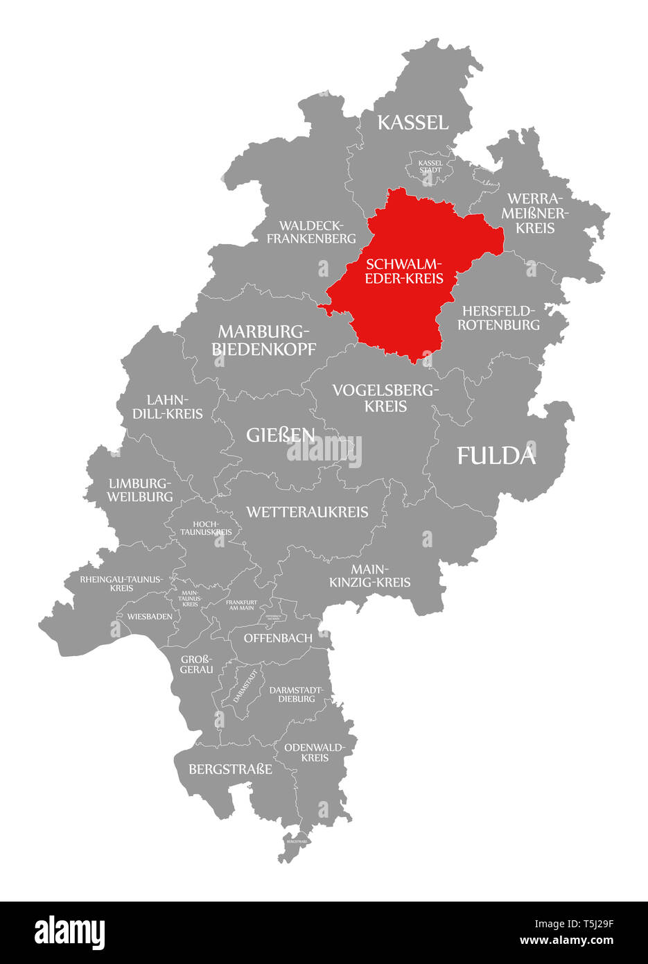 Schwalm-Eder-Kreis county red highlighted in map of Hessen Germany
