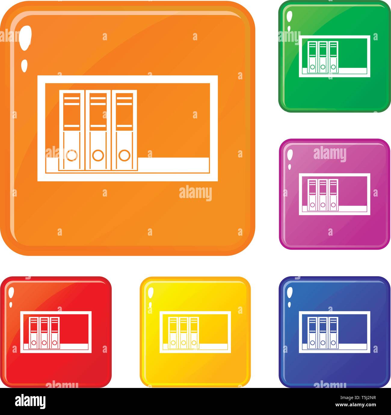 Office folders on the shelf icons set vector color Stock Vector Image ...