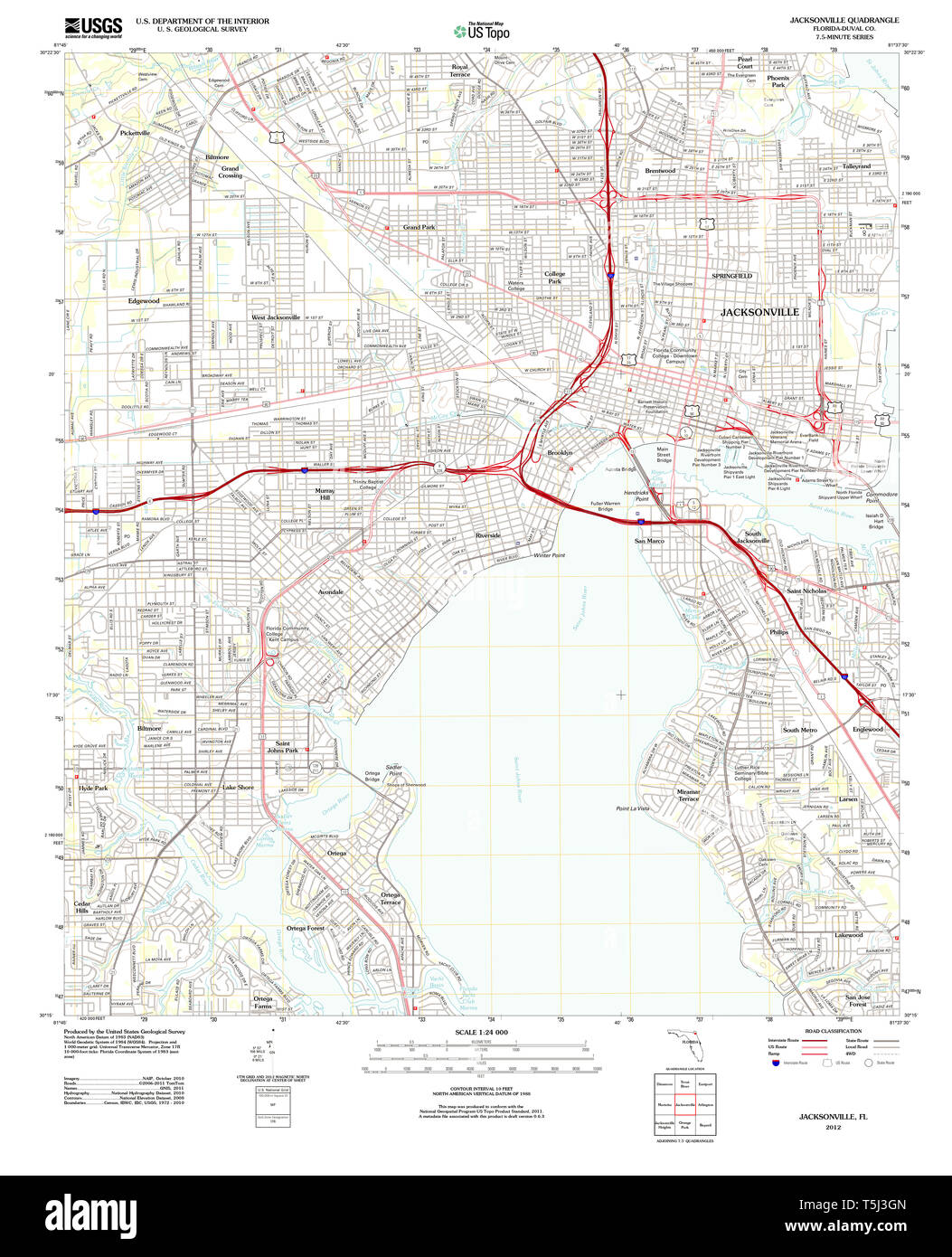 USGS TOPO Map Florida FL Jacksonville - Usgs Topo Map Florida Fl Jacksonville 20120801 Tm Restoration T5J3GN 