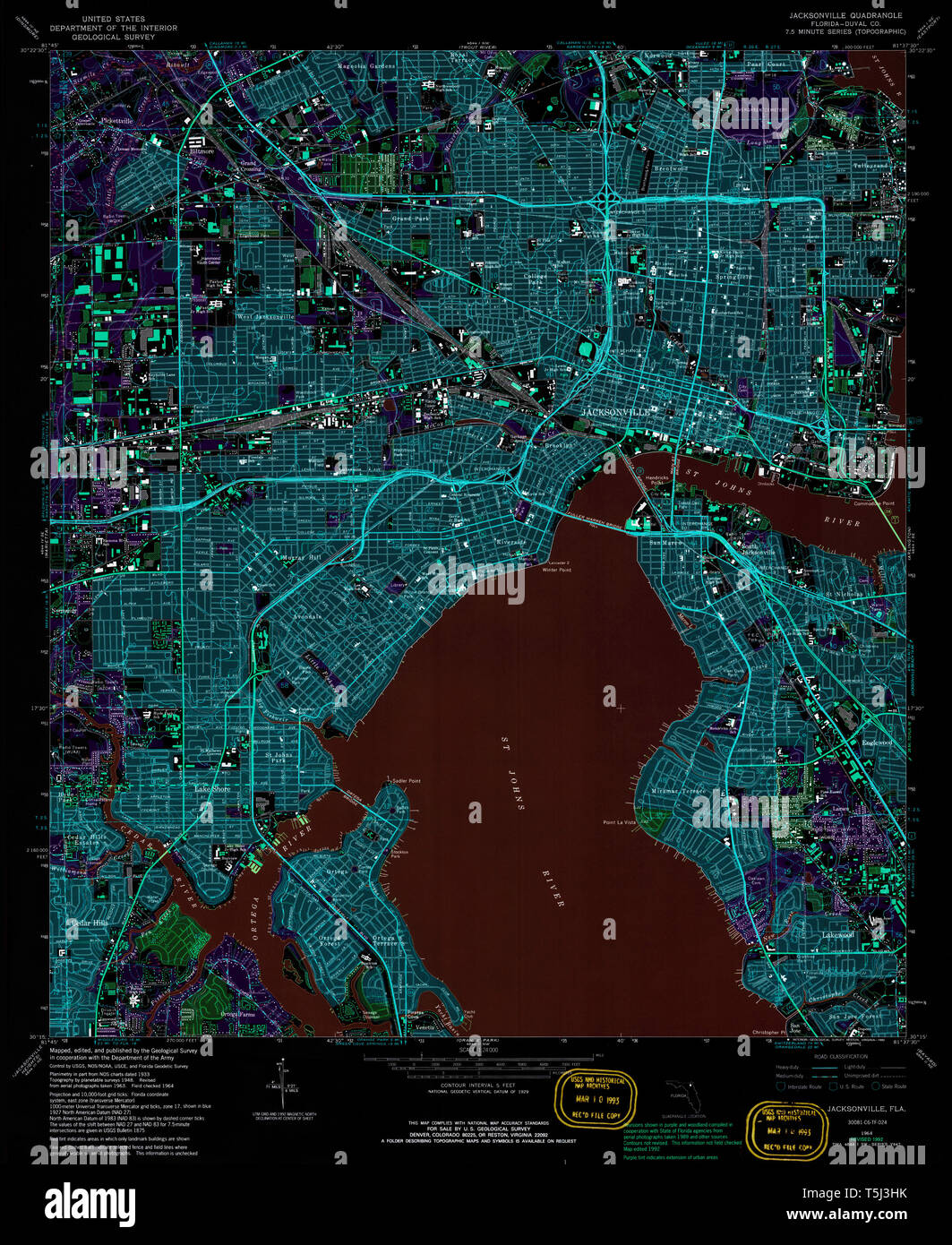 USGS TOPO Map Florida FL Jacksonville - Usgs Topo Map Florida Fl Jacksonville 346807 1964 24000 Inverted Restoration T5J3HK 