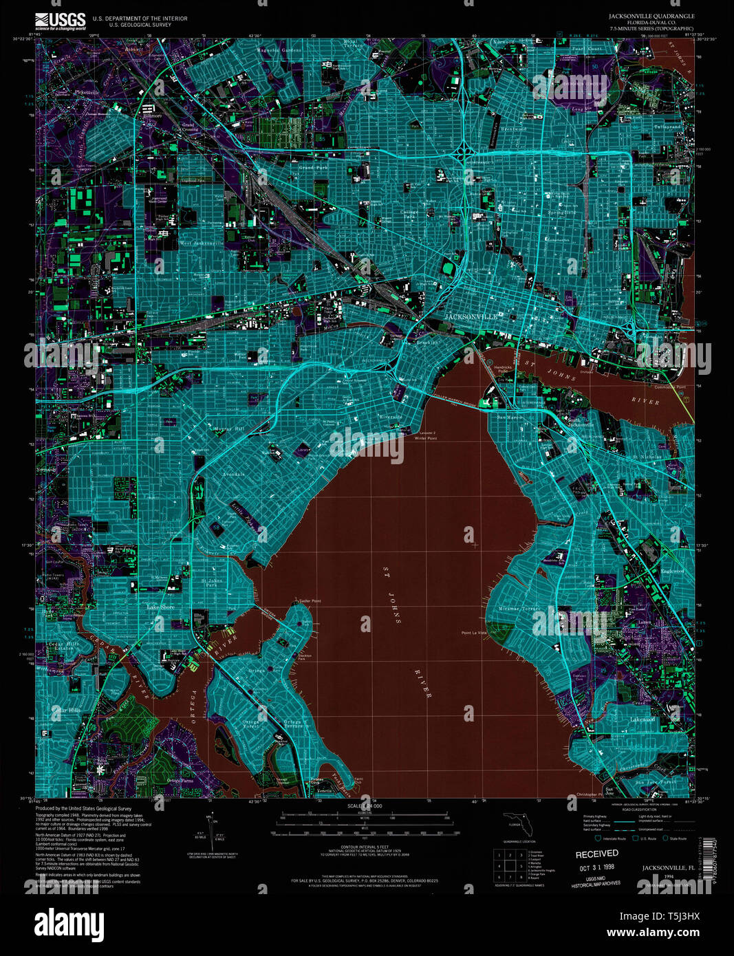 USGS TOPO Map Florida FL Jacksonville - Usgs Topo Map Florida Fl Jacksonville 346808 1994 24000 Inverted Restoration T5J3HX 