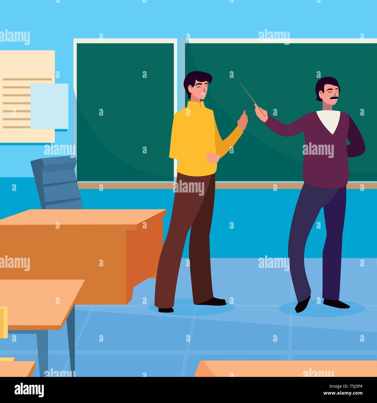 teachers couple in the classroom characters vector illustration design Stock Vector