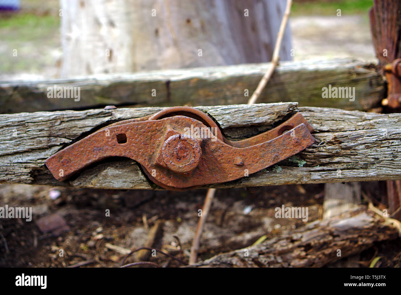 Rusty Opening Handle of Old Farm Machinery Stock Photo