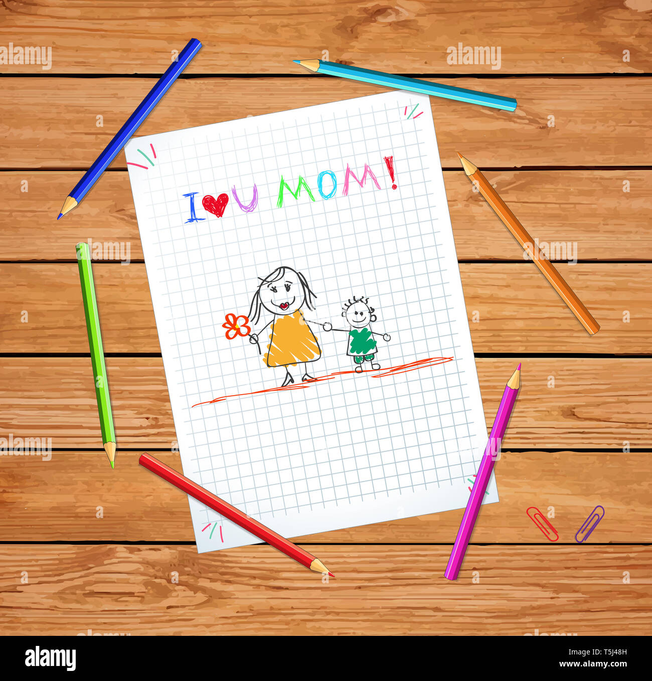 I love you mom baby colorful hand drawn illustration of mother hold 