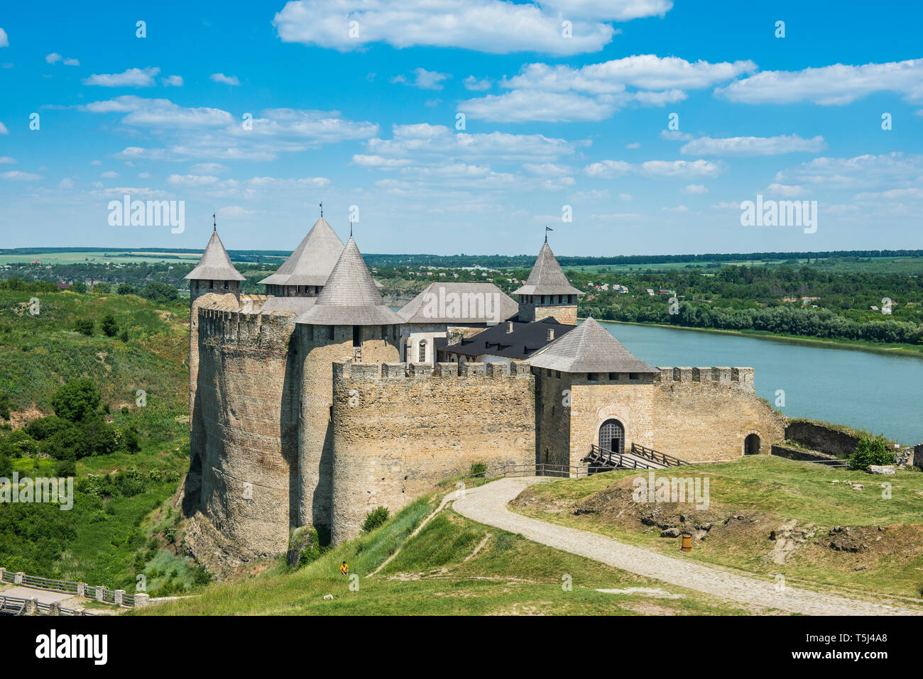 Khotyn Fortress on the river banks of the Dniester, Ukraine Stock Photo