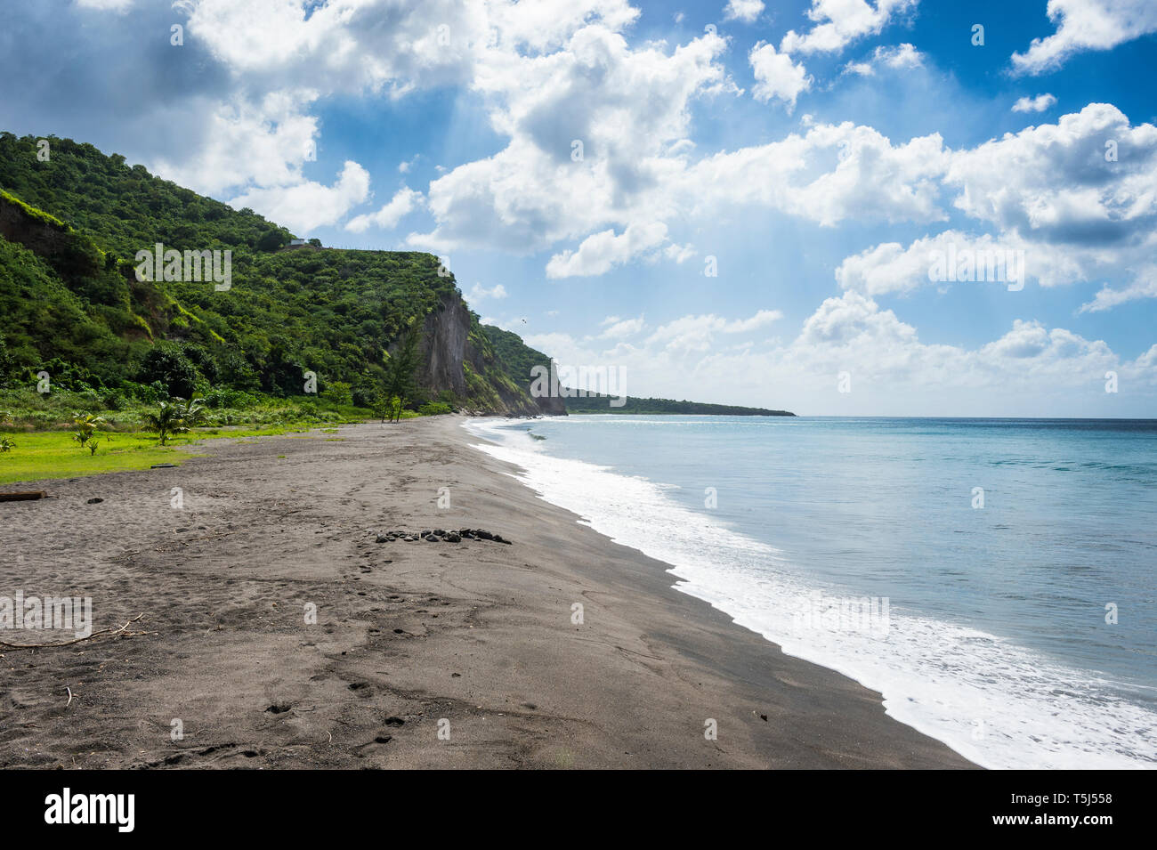 British Overseas Territory, Montserrat, Volcanic sand beach Stock Photo