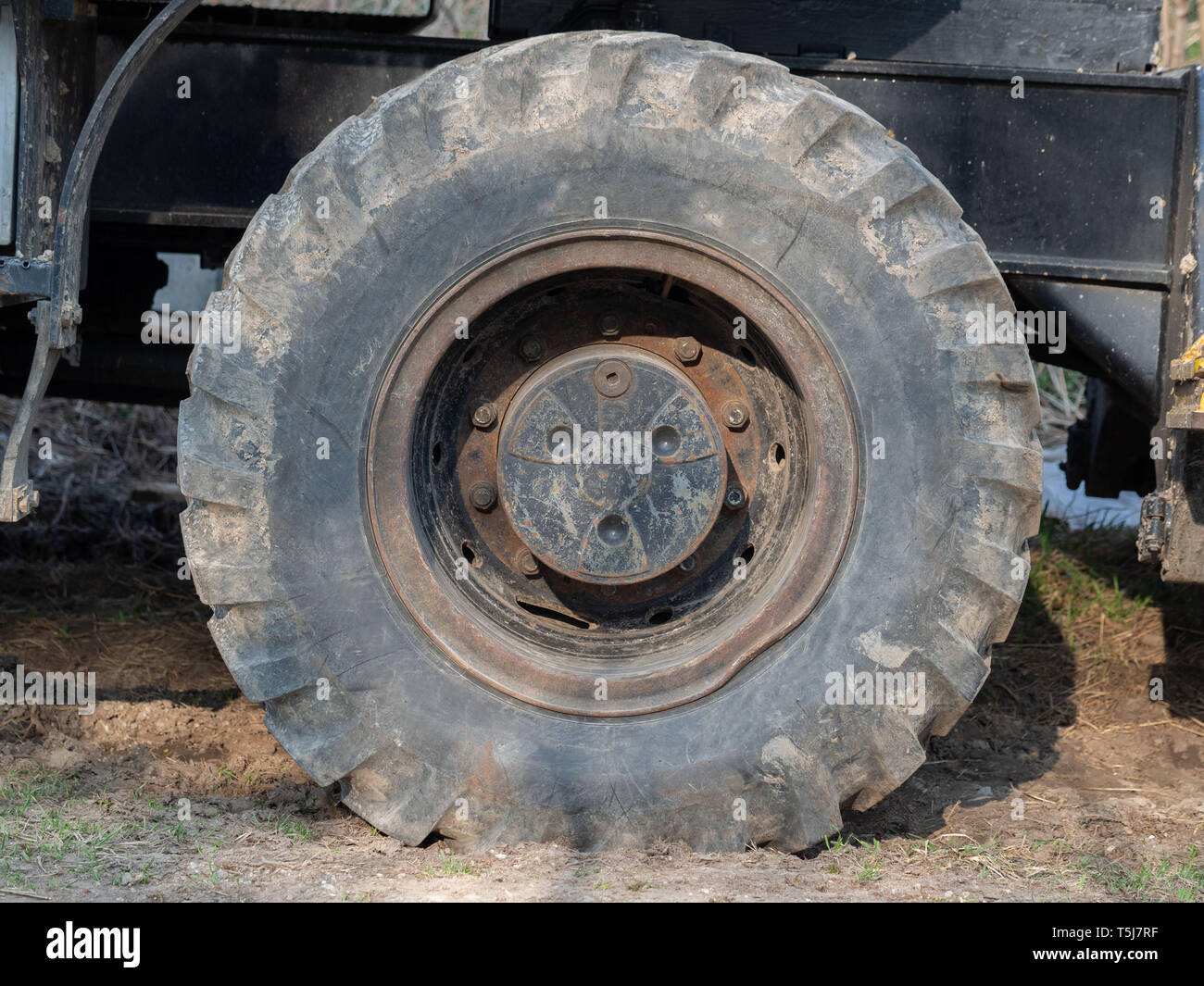Big tire of a construction vehicle Stock Photo