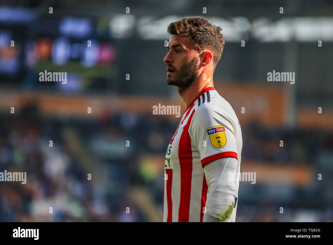 22nd April 2019 , KCOM Stadium, Hull , England; Sky Bet Championship, Hull City vs Sheffield United ;   Gary Madine (14) of Sheffield United during the game  Credit:   Craig Milner/News Images  English Football League images are subject to DataCo Licence Stock Photo