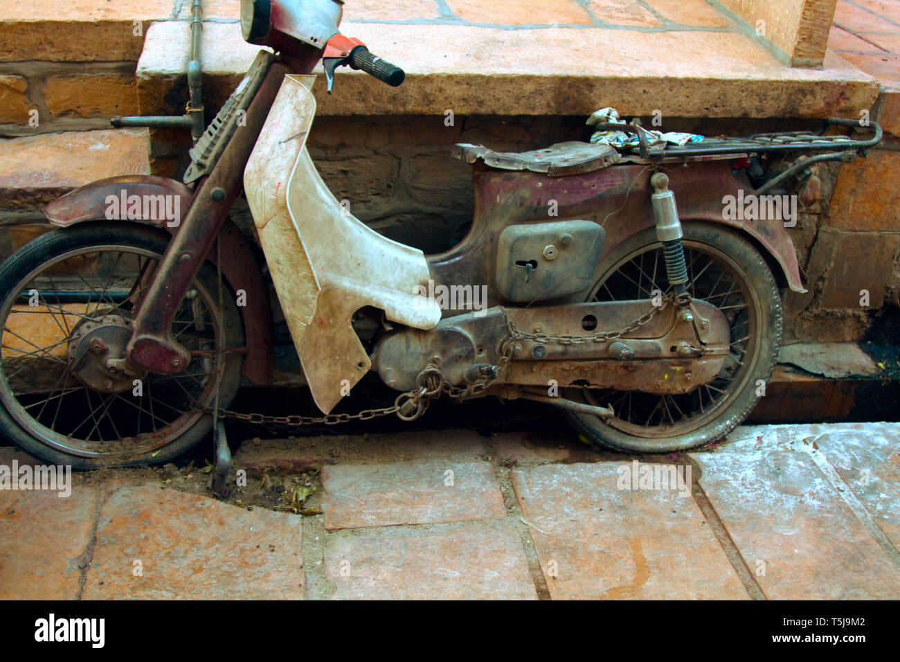 old cast is covered with dust of time motorcycles. As if after end