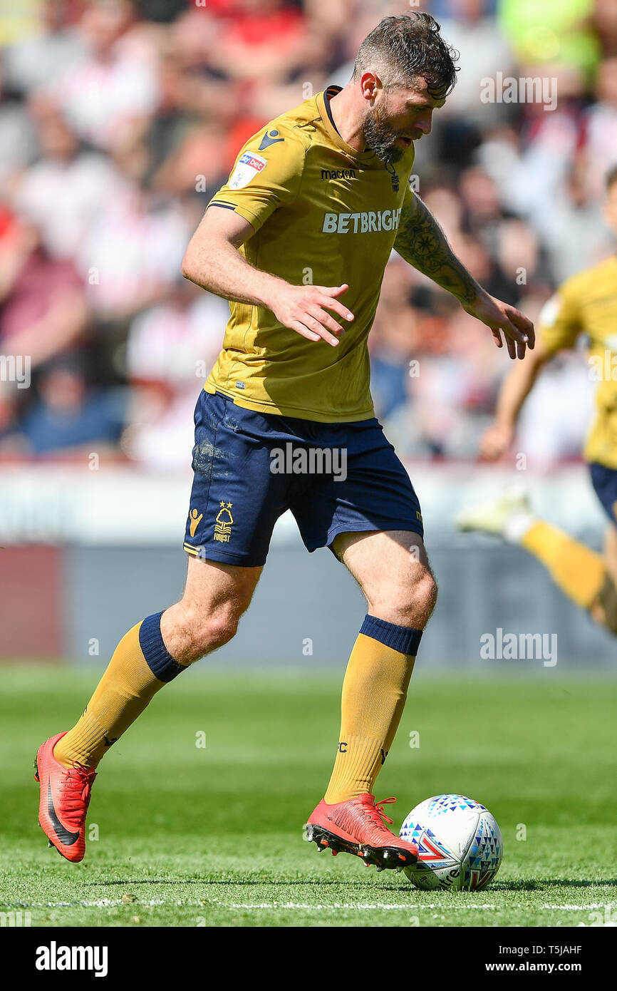 19th April 2019, Bramall Lane, Sheffield, England; Sky Bet Championship, Sheffield United vs Nottingham Forest ; Daryl Murphy (9) of Nottingham Forest    Credit: Jon Hobley/News Images  English Football League images are subject to DataCo Licence Stock Photo
