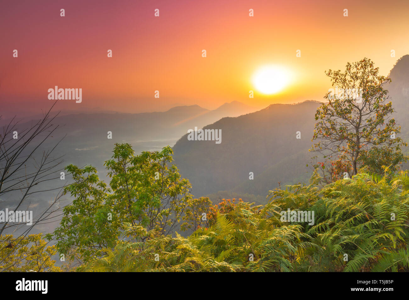 Beautiful Sunrise hill top Pokhara Nepal Stock Photo