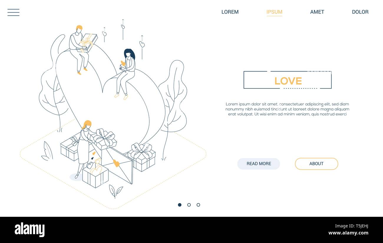 Valentines Day - line design style isometric web banner Stock Vector ...