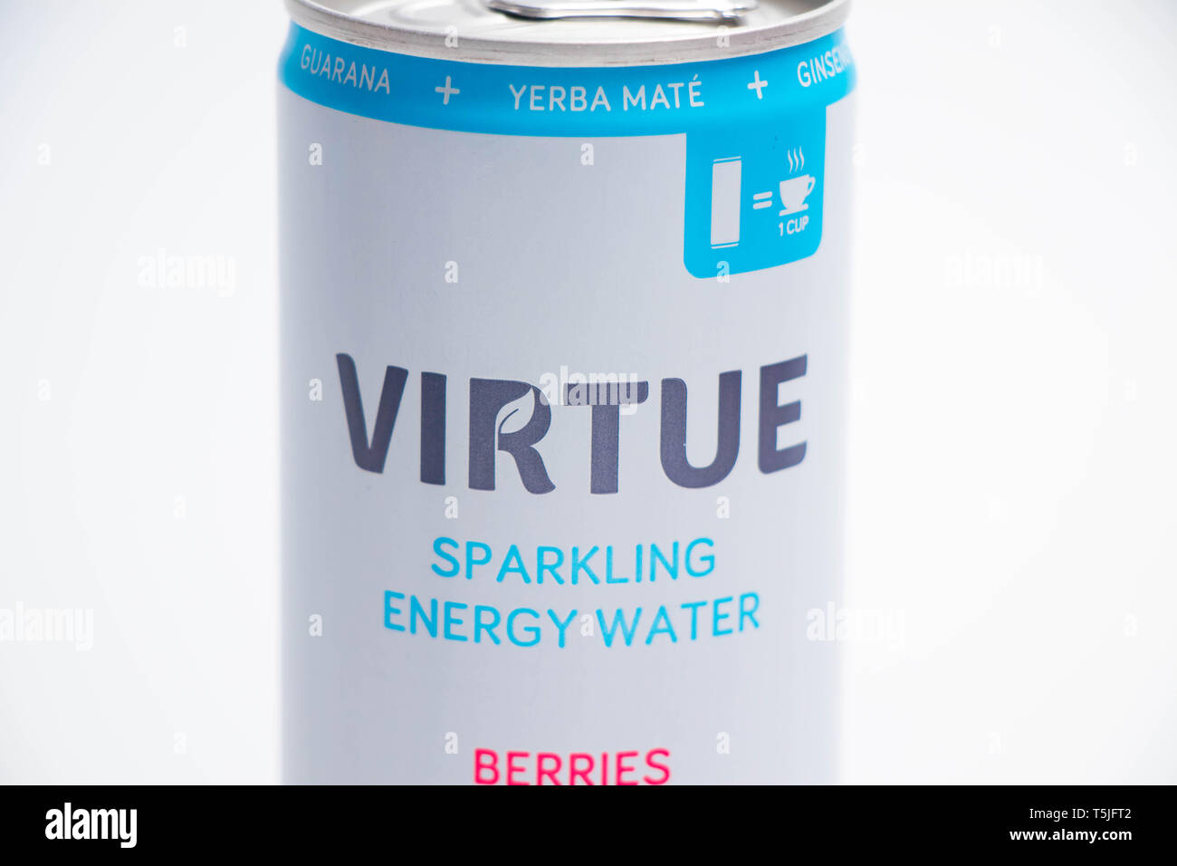 Virtue sparkling water can energy drink Stock Photo Alamy