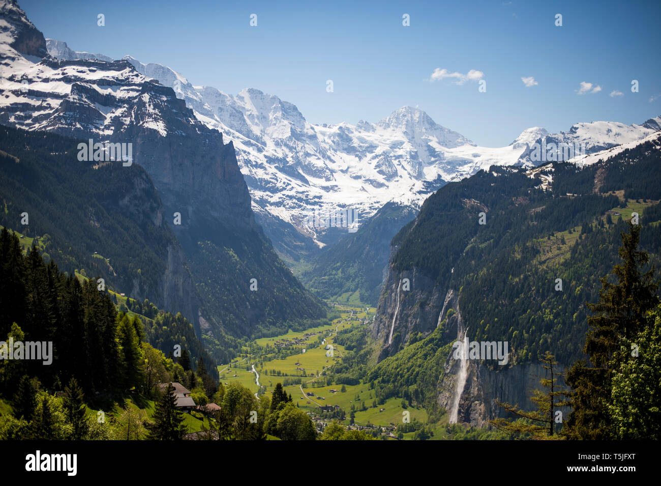 Lauterbrunnen valley in the pristine Swiss alps Stock Photo
