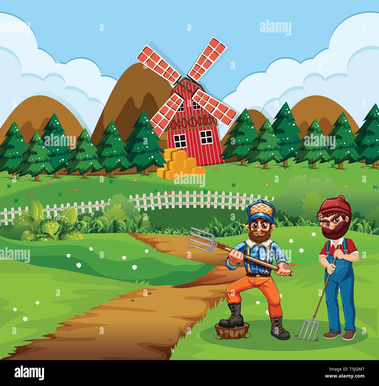 Farmer at farmland scene illustration Stock Vector Image & Art - Alamy
