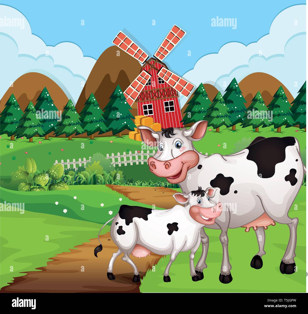 Cow in the farmland illustration Stock Vector Image & Art - Alamy