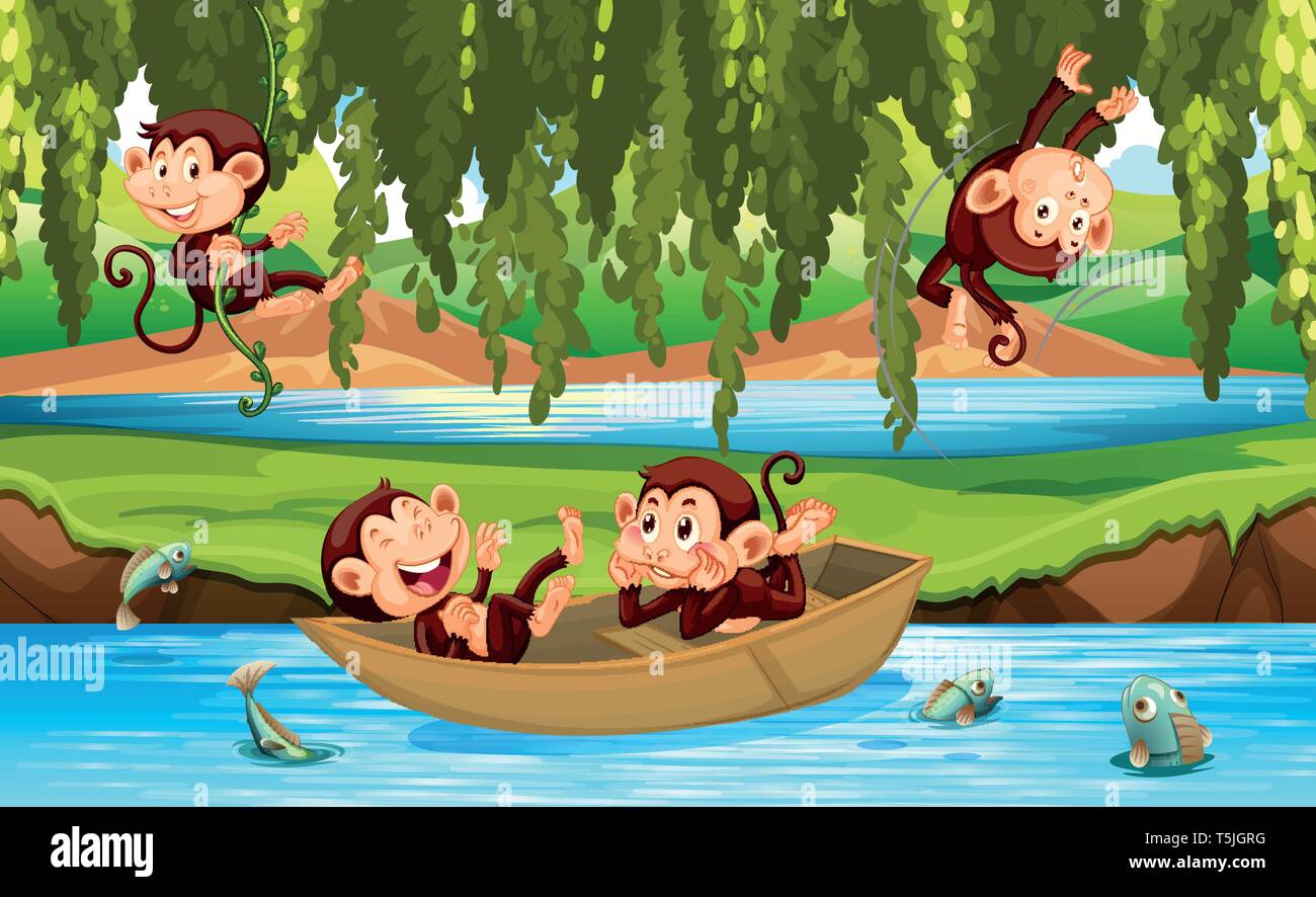 Monkey in the wild illustration Stock Vector Image & Art - Alamy