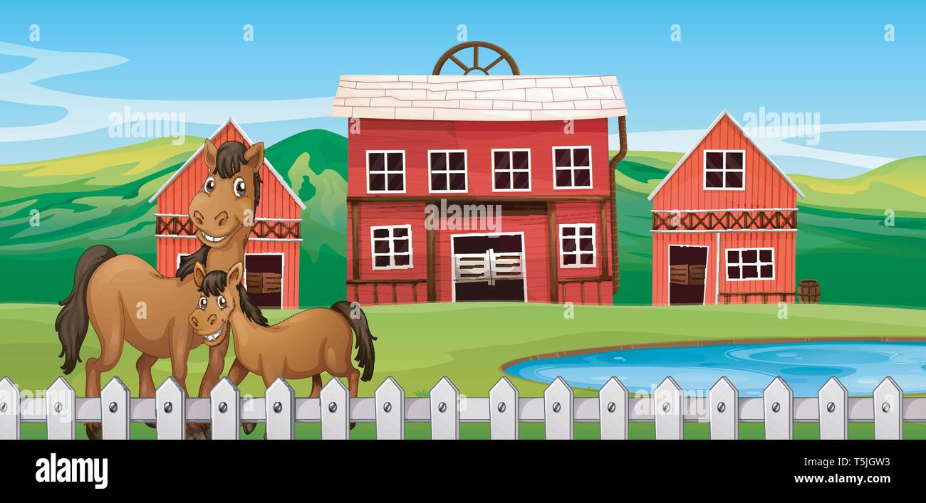 Horse at farmland scene illustration Stock Vector Image & Art - Alamy
