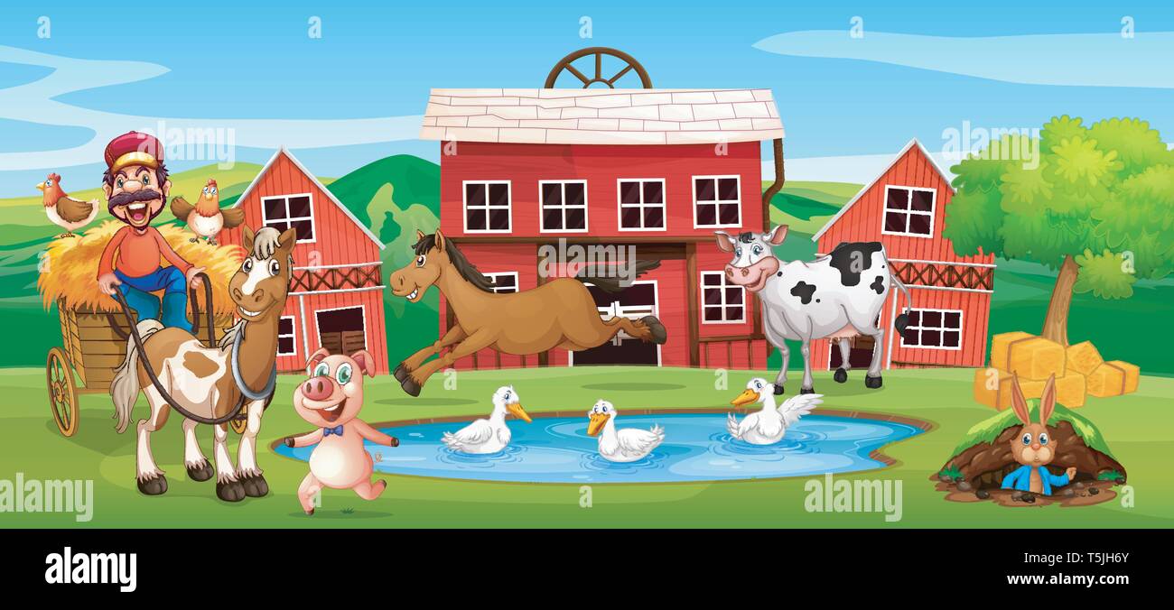 Happy farmer at farmland illustration Stock Vector Image & Art - Alamy