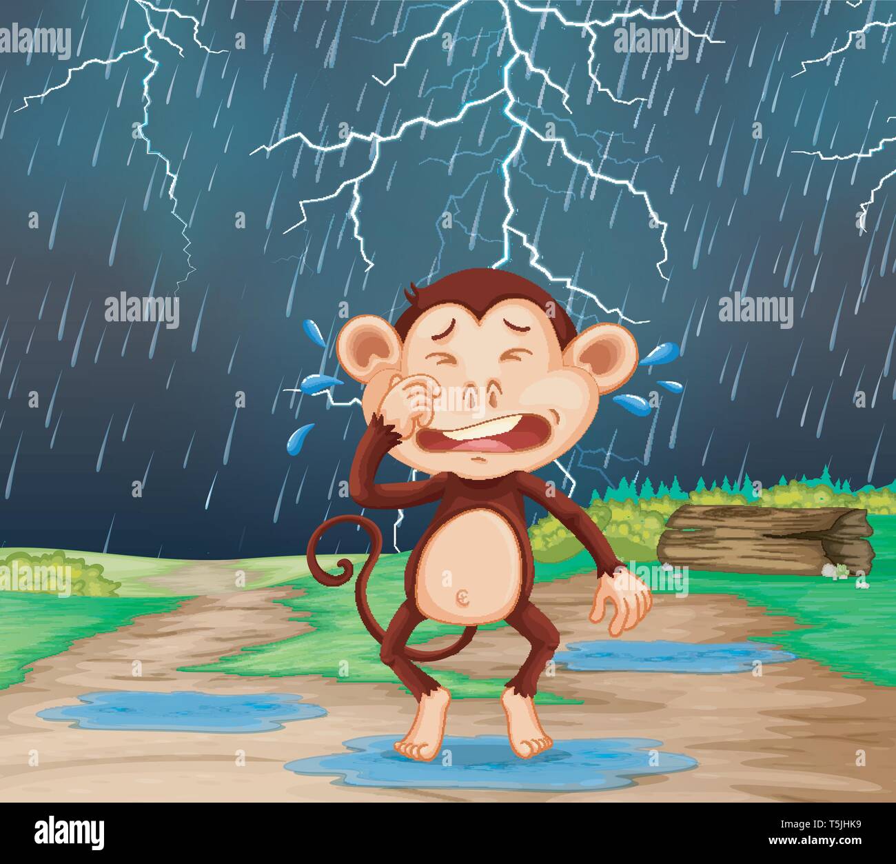 A monkey cary in raining scene illustration Stock Vector Image & Art ...