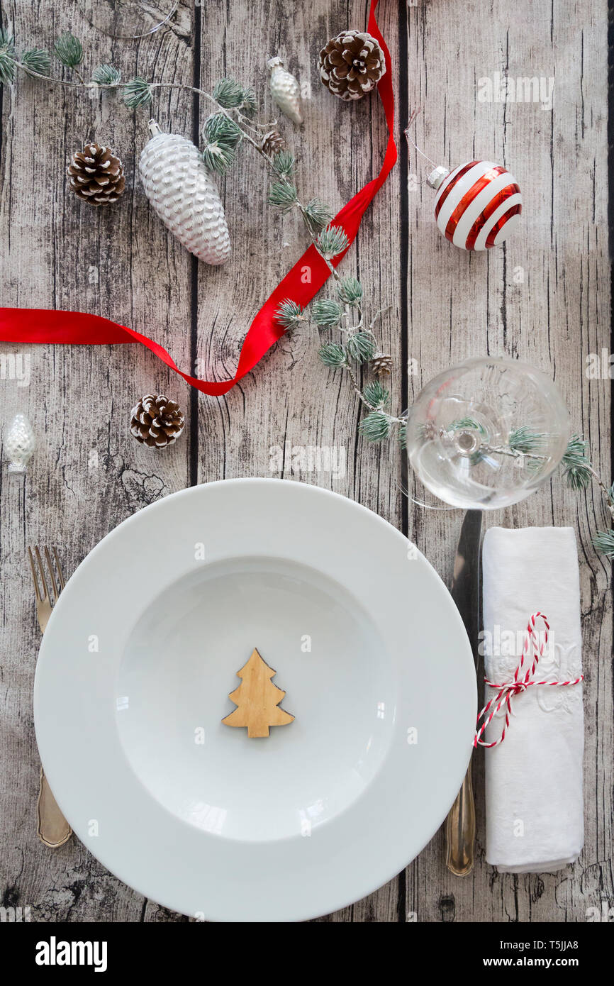 Laid table with Christmas decoration Stock Photo
