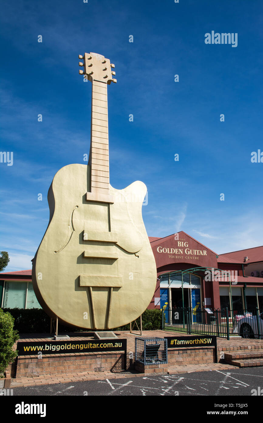 Big Golden Guitar and Tourist Centre, Tamworth NSW Australia. Stock Photo