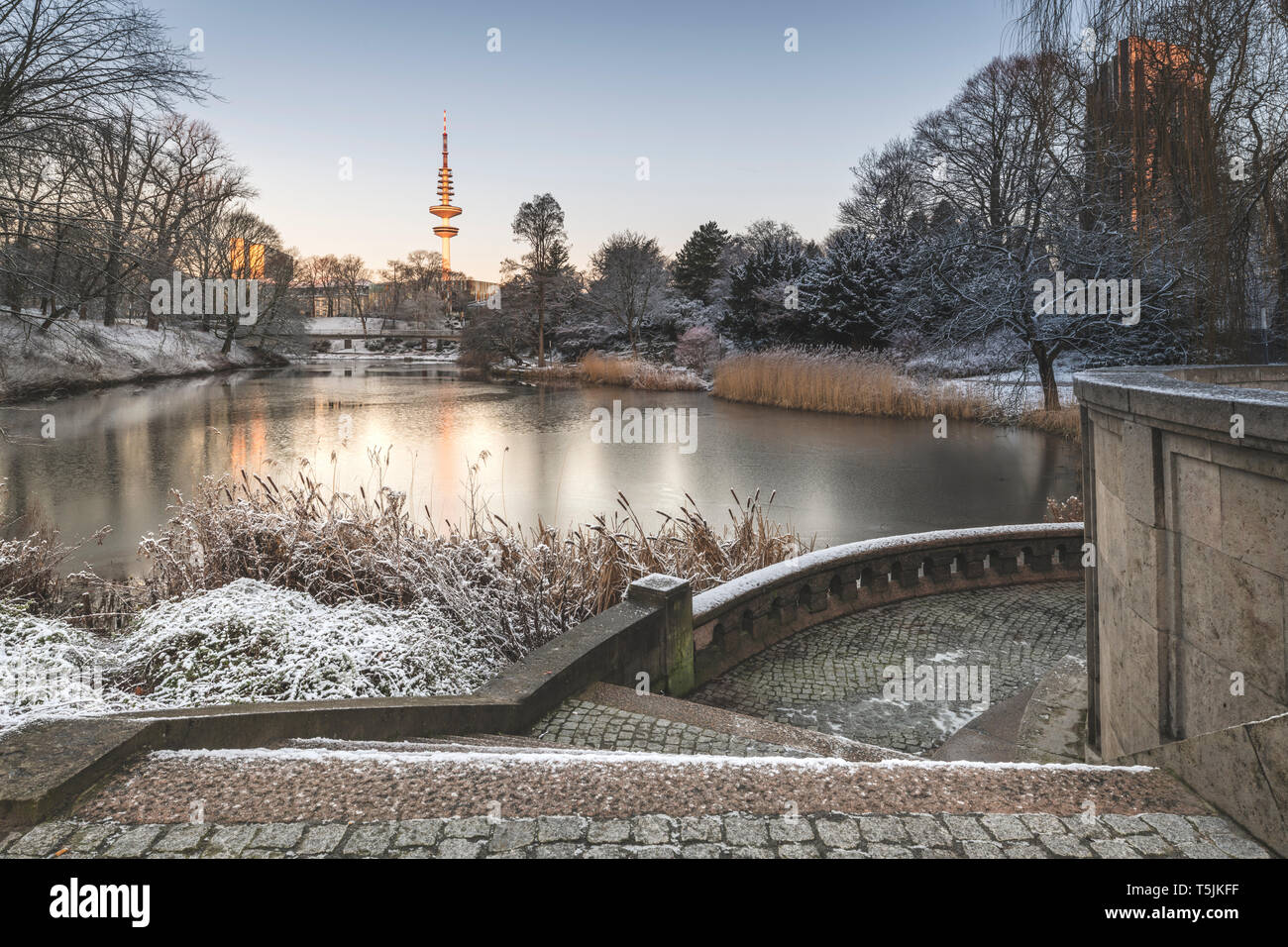Hamburg, park Planten un Blomen at a winter morning Stock Photo -