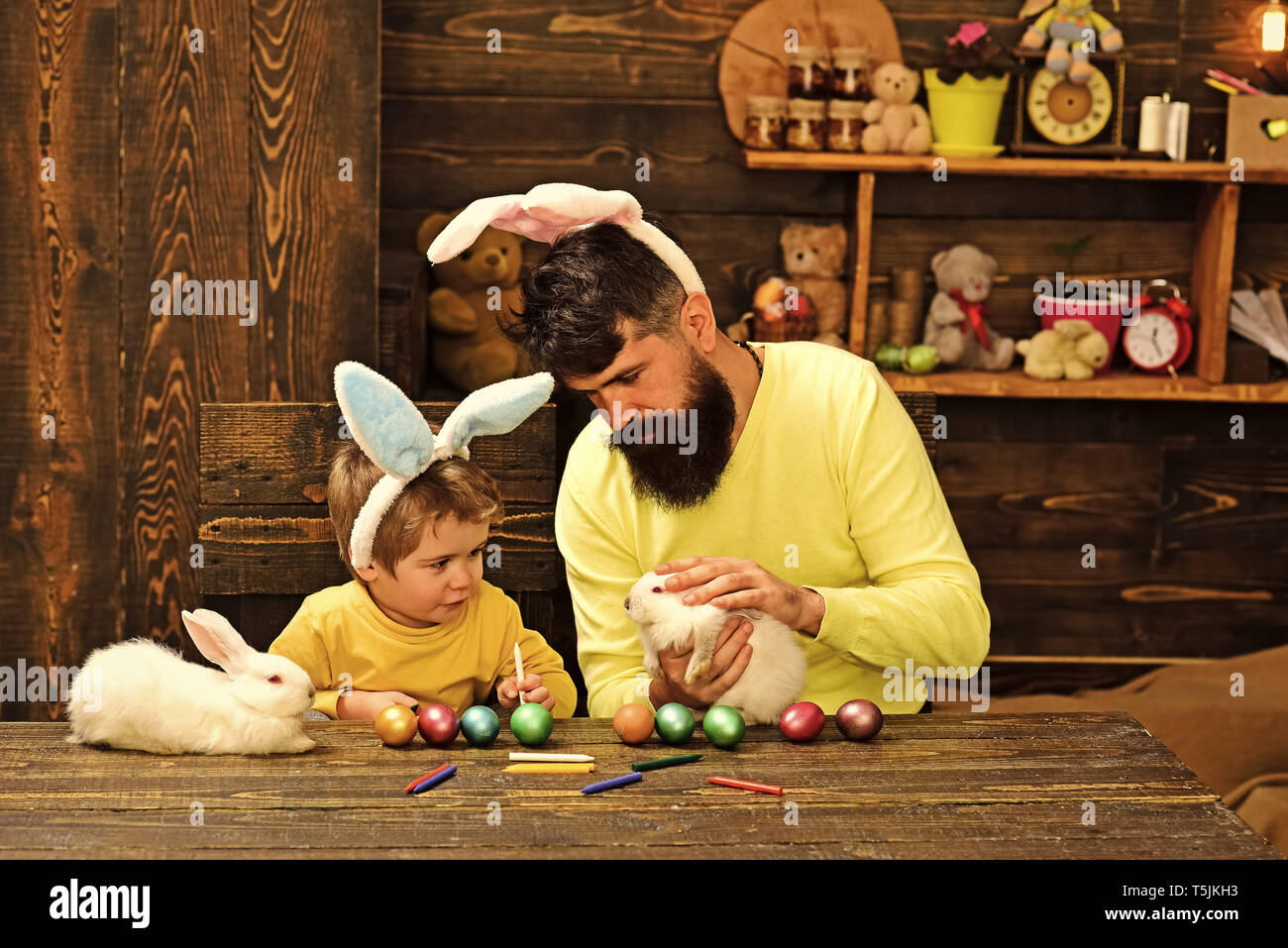 Rabbit's family with bunny ears Stock Photo - Alamy