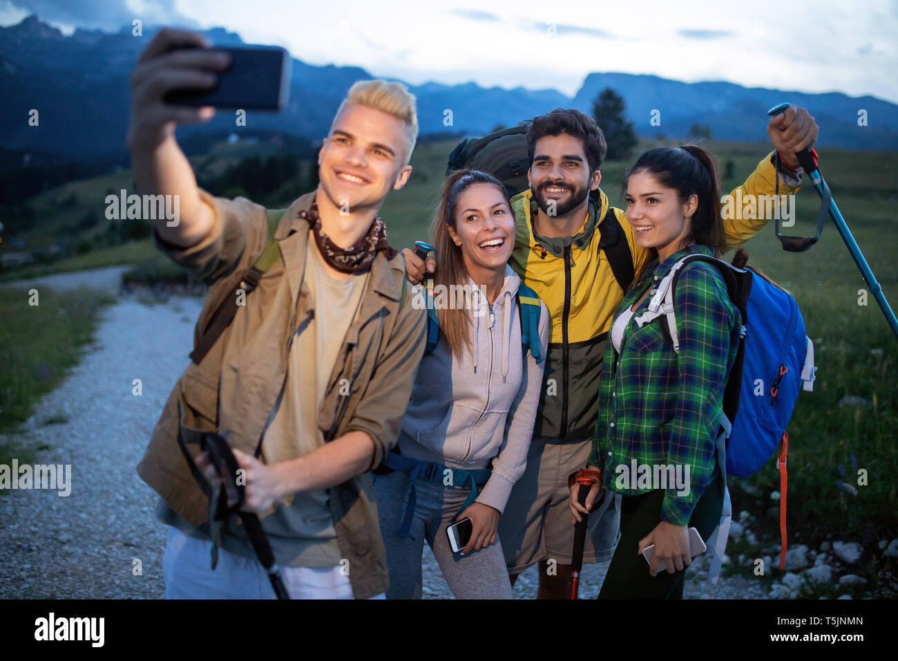 Group hikers taking selfie hi-res stock photography and images - Alamy