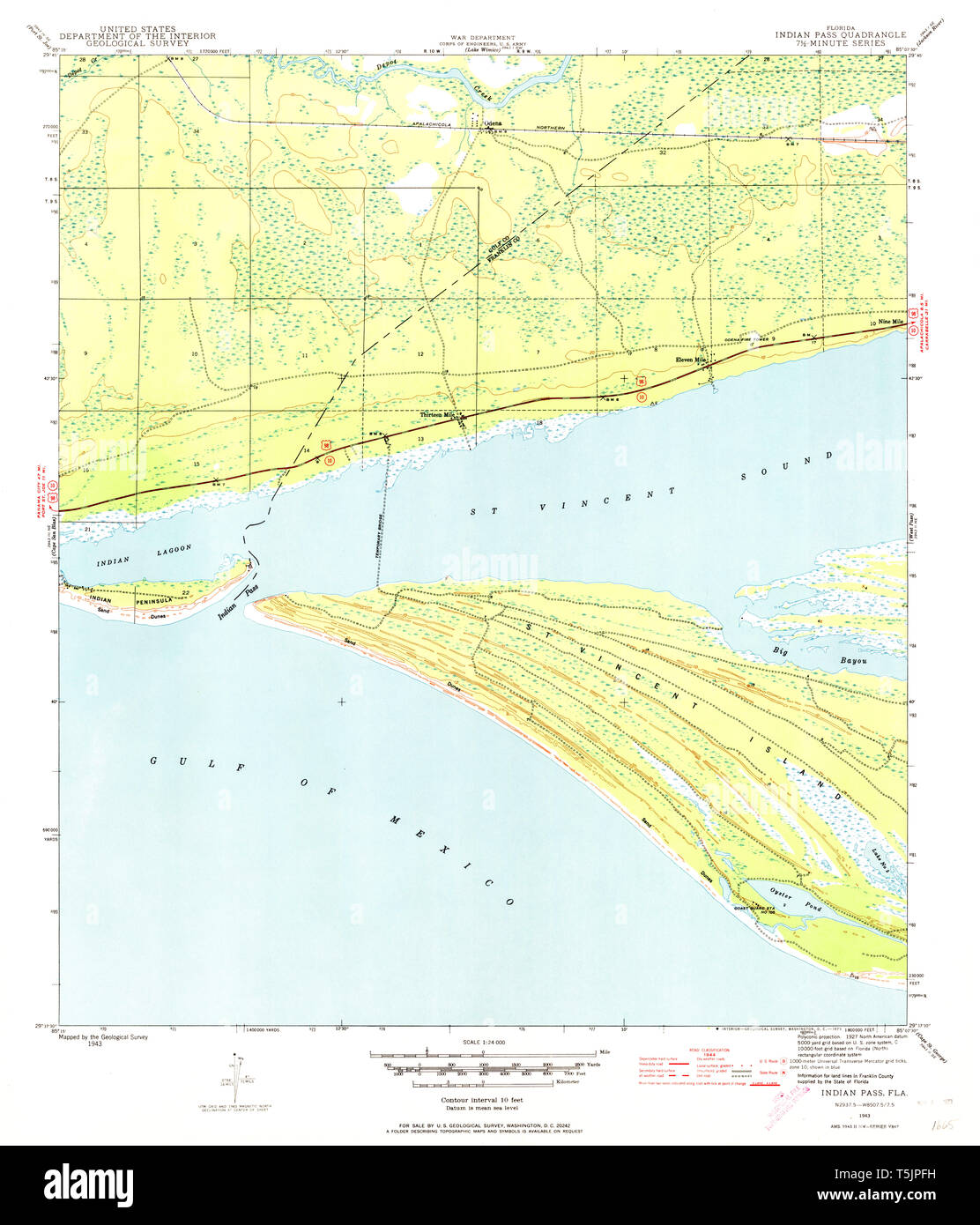 Usgs Topo Map Florida Fl Indian Pass 346736 1943 24000 Restoration