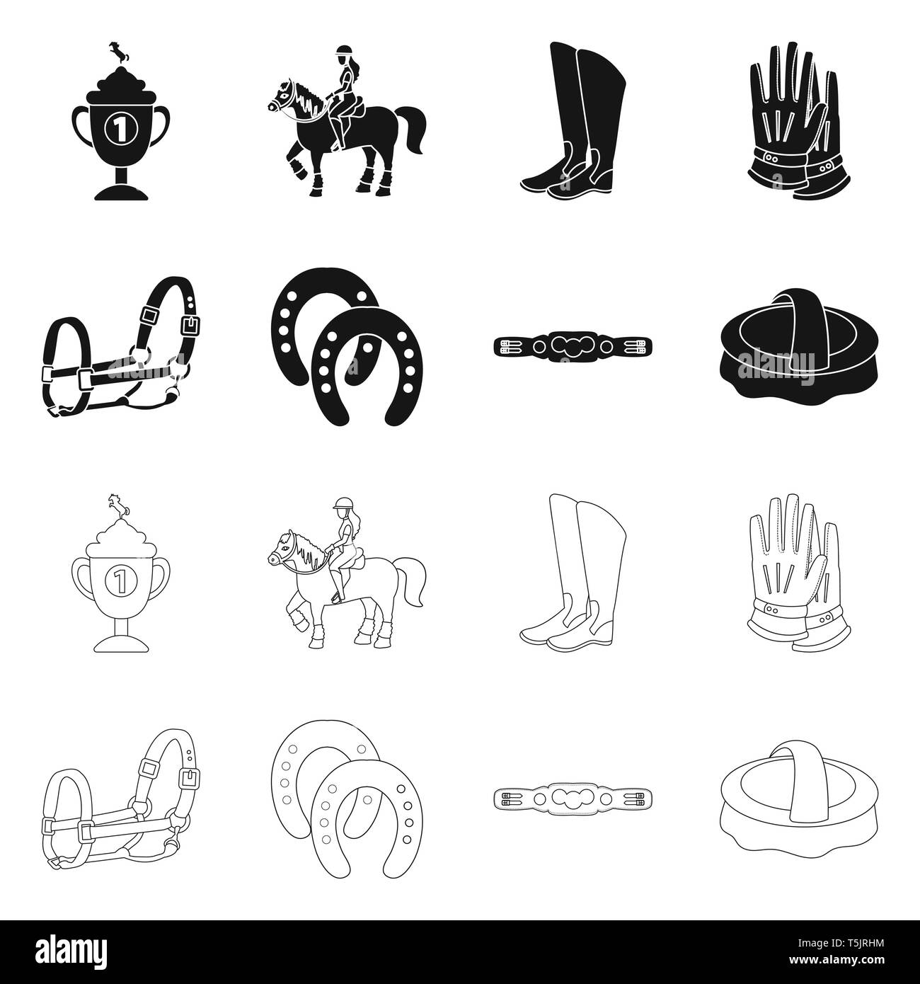 Vector illustration of equipment and riding symbol. Collection of