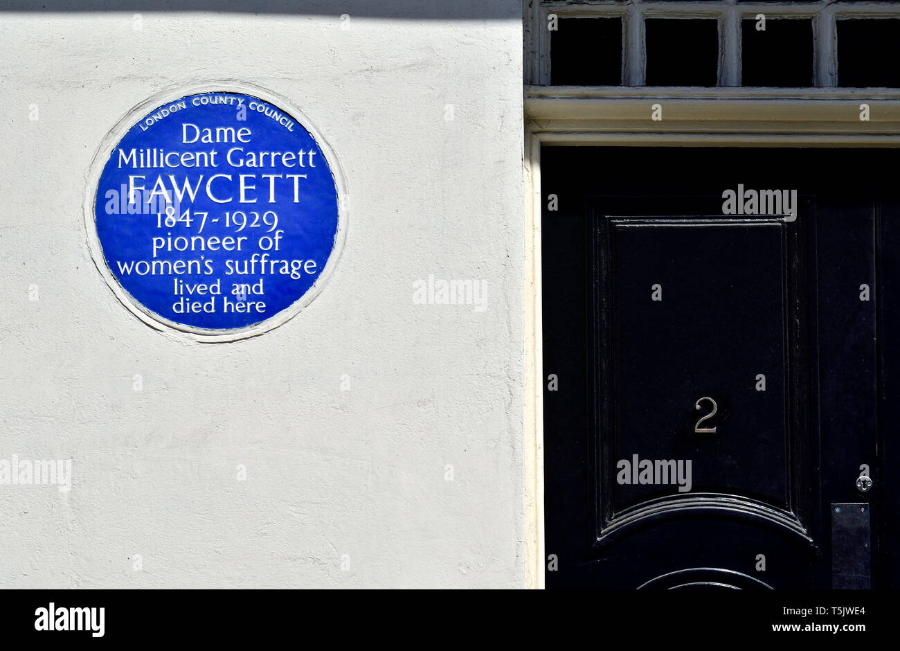London, England, UK. Commemorative Blue Plaque: Dame Millicent Garrett FAWCETT (1847-1929) pioneer of women's suffrage, lived and died here. 2 Gower S Stock Photo