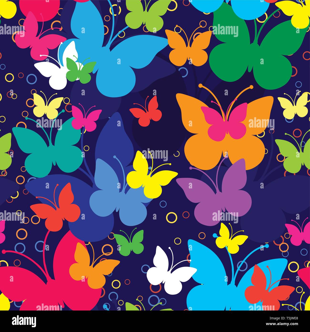 Blue seamless background with butterflies, vector illustration Stock