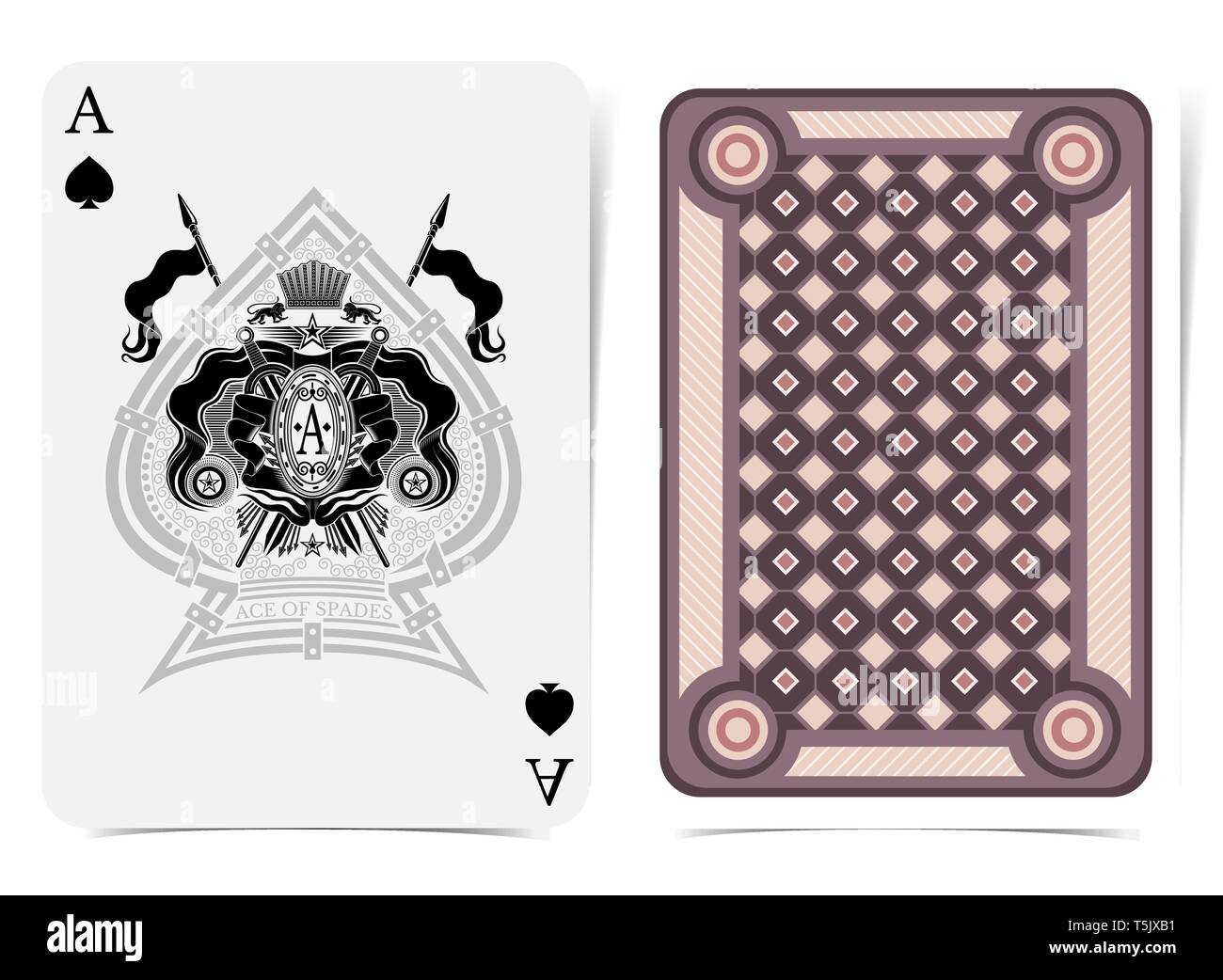 Ace of spades face with heraldic element with crossed spears and flags