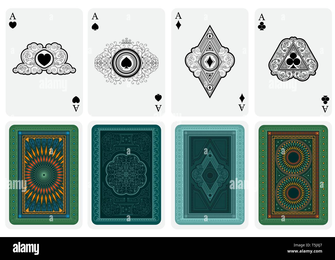 Best set from four card aces with different faces and backs Stock