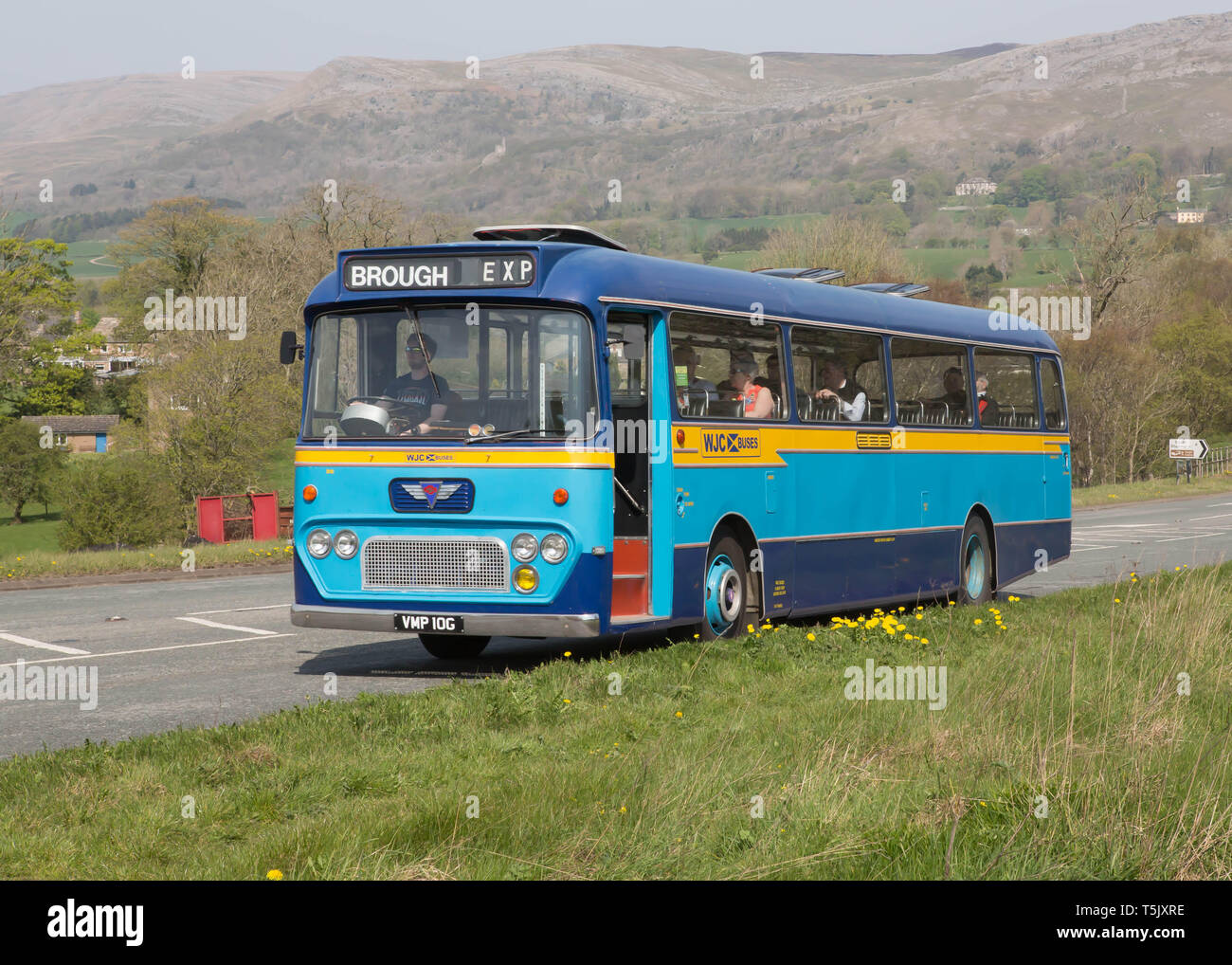 1969 AEC Reliance coach on a preserved bus service between Brough and Kirkby Stephen, Cumbria, UK Stock Photo