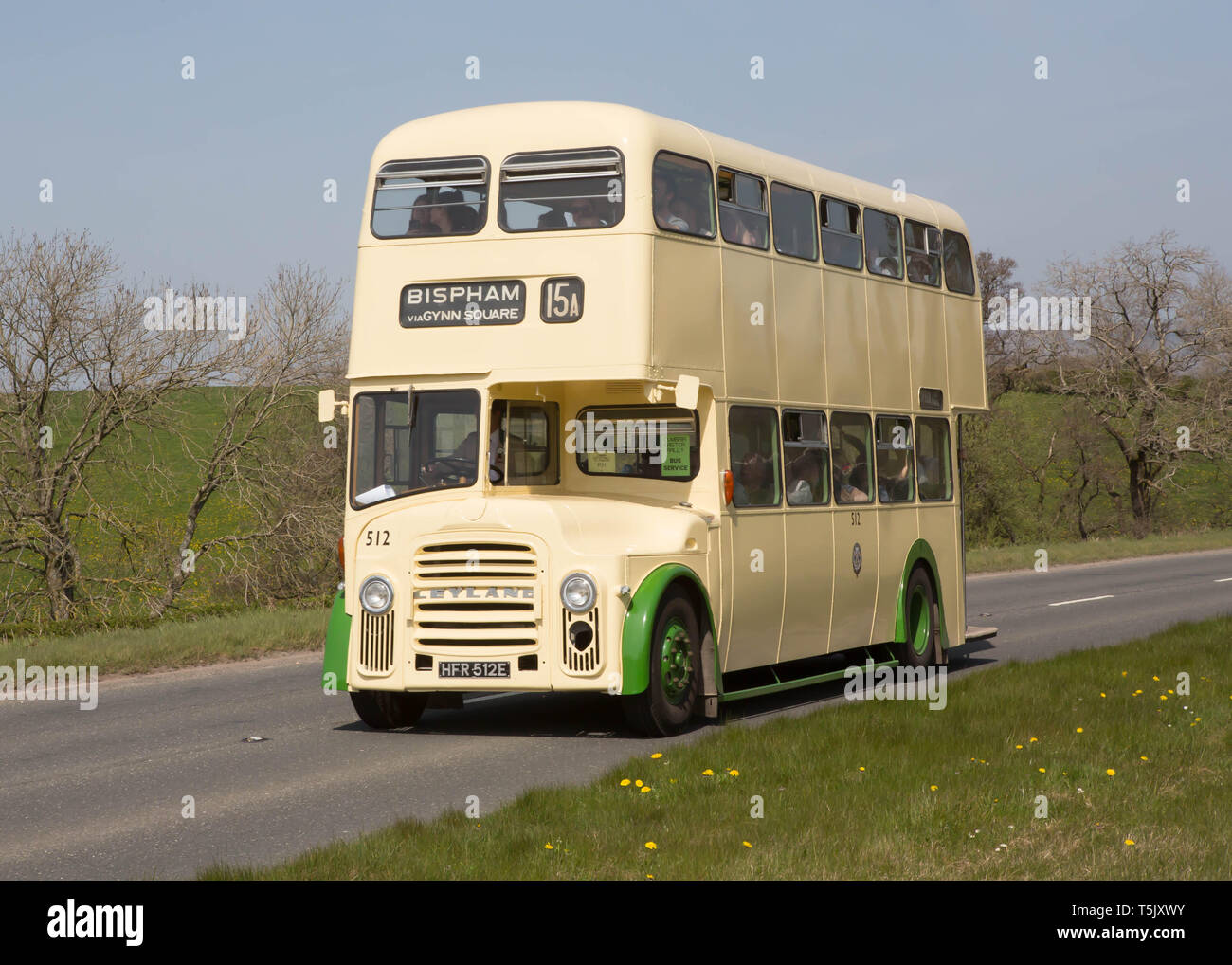 Ex Blackpool Corporation 1967 Leyland Titan PD3/11 double deck bus on a preserved bus passenger service between Brough and Kirkby Stephen, Cumbria, UK. Stock Photo